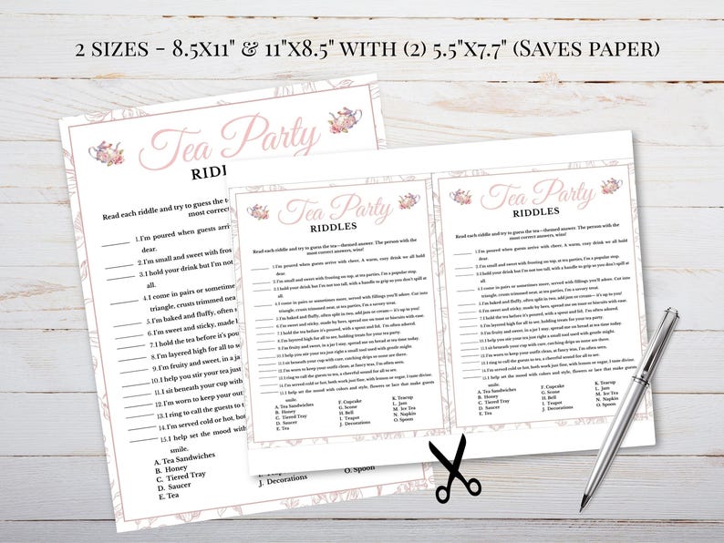 Tea Time Riddles Tea Party Games, Tea Party Riddles, Tea Party Birthday Game, Bridal Tea ...
