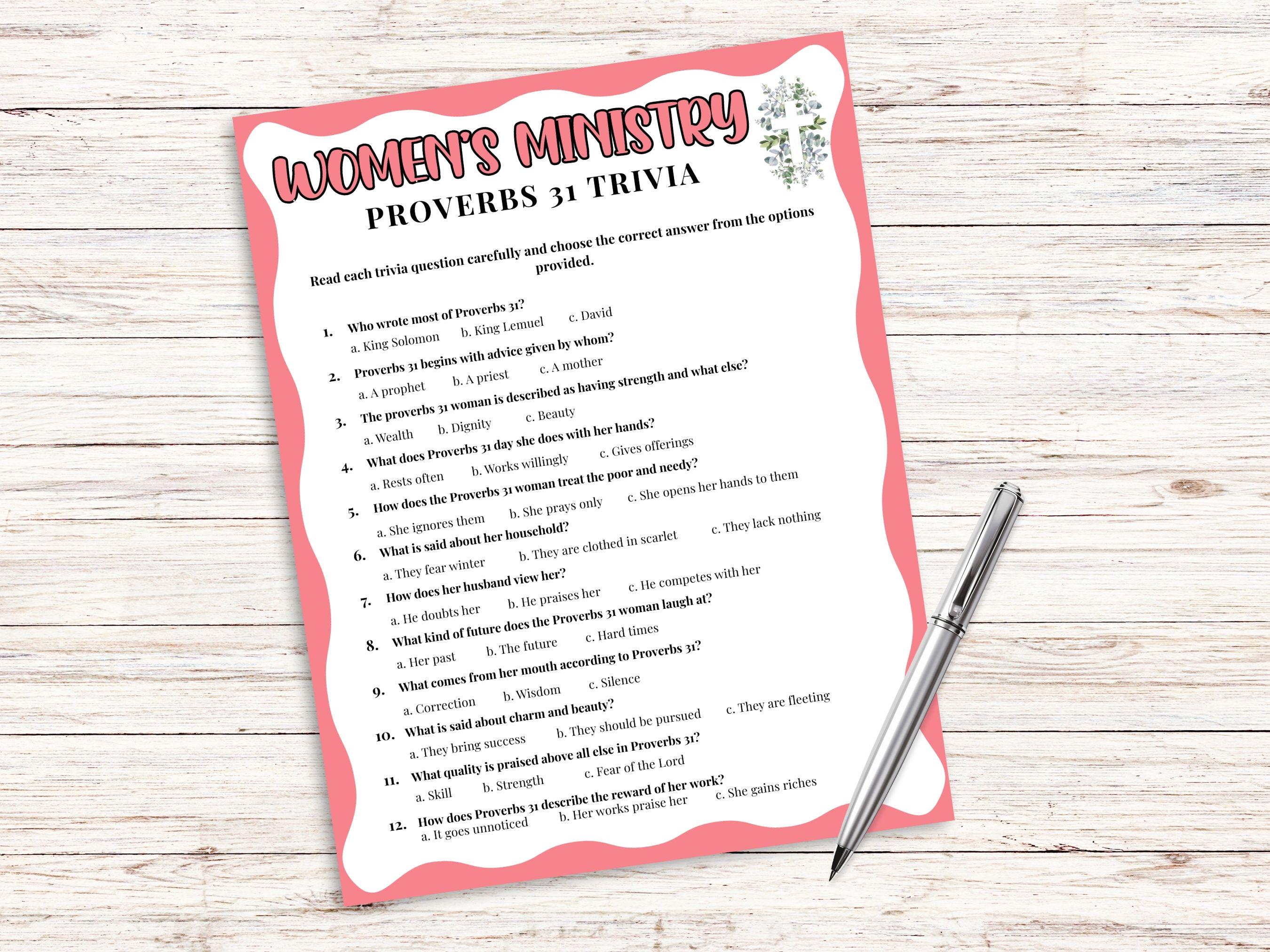 Proverbs Games Proverbs 31 Trivia Game, Ladies Bible Game, Womens Retreat Game, Bible ...