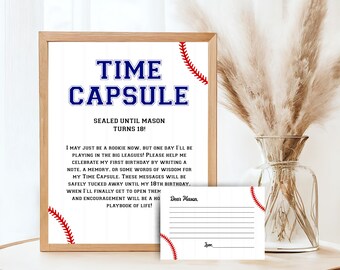 Baseball First Birthday Time Capsule Sign and Matching Message Cards, Rookie of the Year, Memories Time Capsule, Baseball Birthday Sign LR01