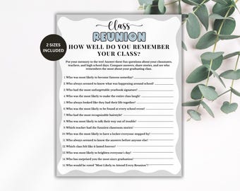 How Well Do You Remember Your Class Game, Printable Class Reunion Game, Class Reunion Activity, High School Reunion Game, Icebreaker Game