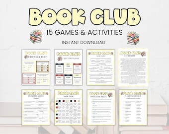 Buchklub-Spiele, Buchklub-Party-Aktivitäten, Buchklub-Eisbrecher, Literaturspiele, Leseklub-Spiele, Blutklub-Treffen, druckbare Spiele