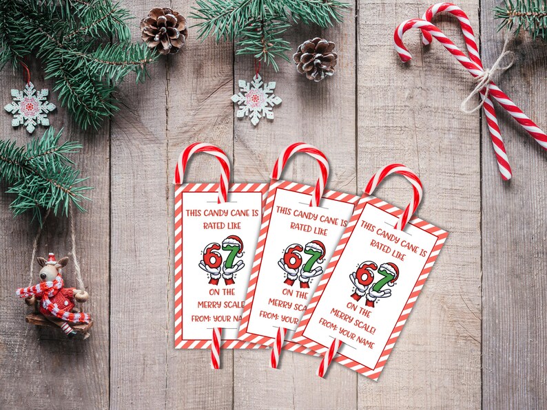67 Christmas Candy Cane Holder Tag, Printable Holiday Gift Tag ...