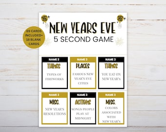 New Years Eve 5 Second Game, New Years Eve Party Game for Adults Teens, NYE Games, New Years Eve Think Fast Game, Think Quick NG01