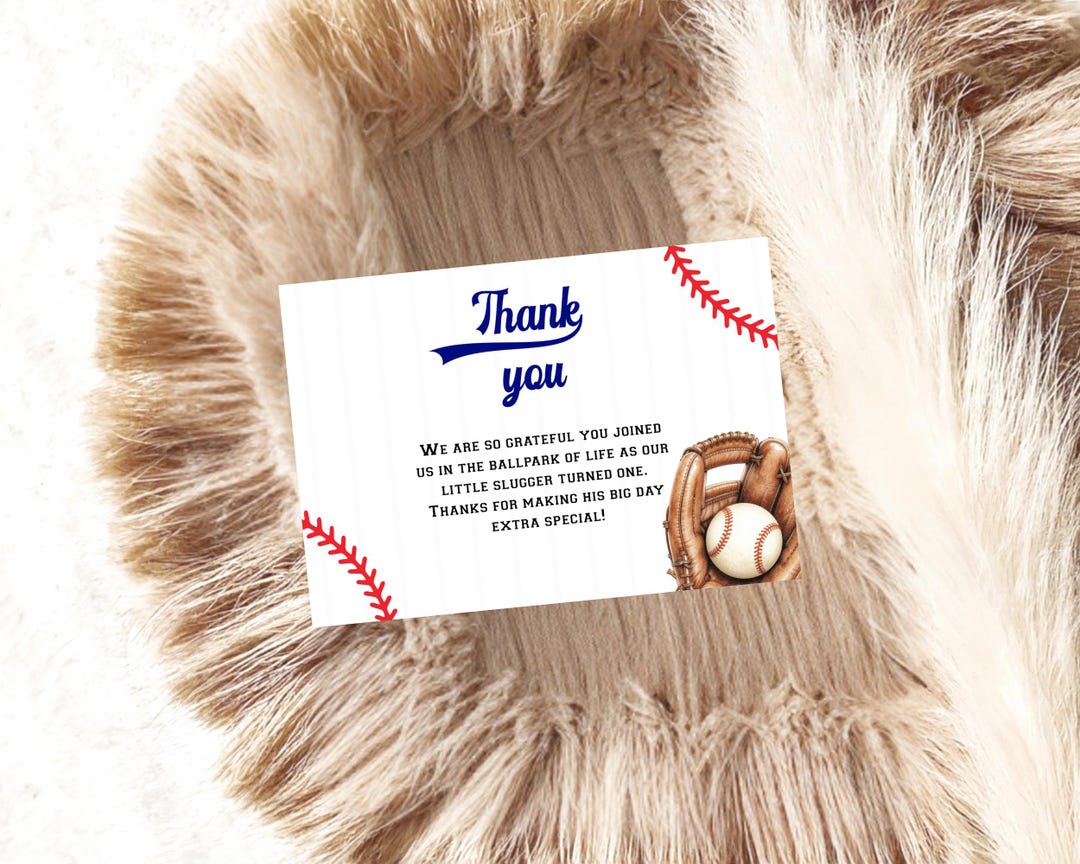 Baseball Birthday Thank You Card, Rookie of the Year Baseball Party ...