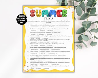 Summer Trivia Game, Summer Game for Kids Adults, Summer Party Game, Summer Senior Activities, Summer Family Game, Summer Trivia Quiz
