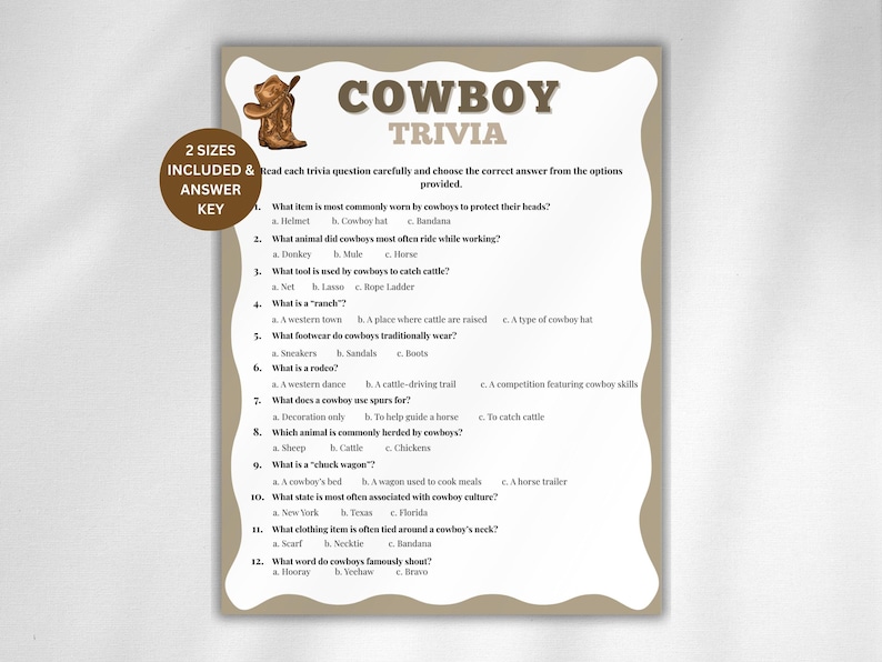 Question Cowboy Cowboy Trivia Game, Western Wild West Game for Kids Adults, Lasso Theme ...