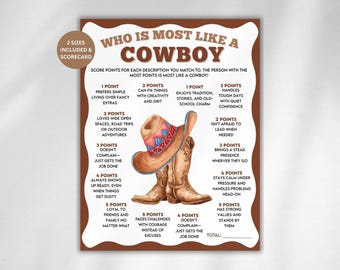 Who is most like a Cowboy, Wild West Birthday, Cowboy Baby Shower, Western Birthday Game, Rodeo Baby Shower, Wild West Boy, Lasso Cowboy