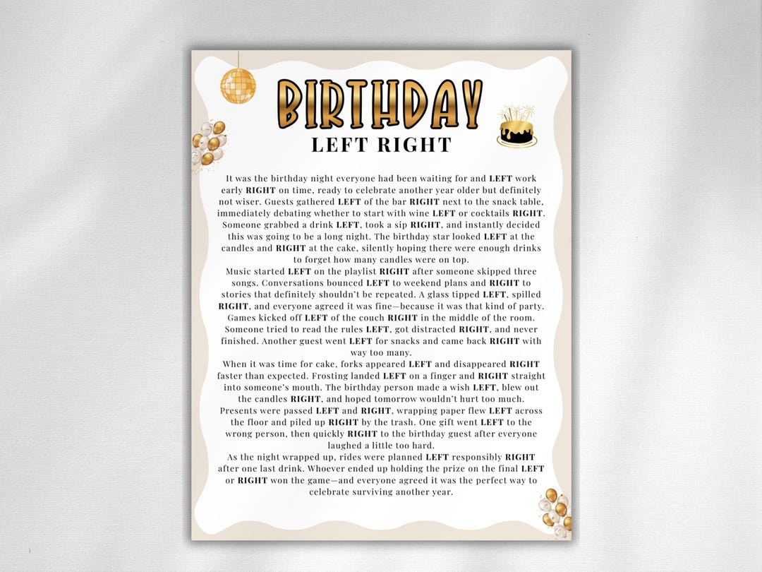 Adult Birthday Left Right Game, Adult Birthday Pass the Prize, Pass the ...