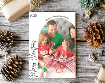 Boho Christmas Card Custom Photo, Modern Minimalist Christmas Card, Editable Christmas Card Template, Printable Christmas Card, Arch
