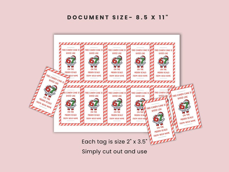 67 Christmas Candy Cane Holder Tag, Printable Holiday Gift Tag ...