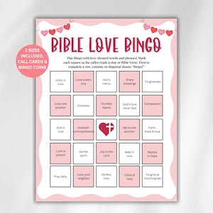 Bible Valentine's Bingo Game, Printable Valentine's Party Game, Icebreaker Bingo, Valentine Scripture Activity, Sunday School Youth Group