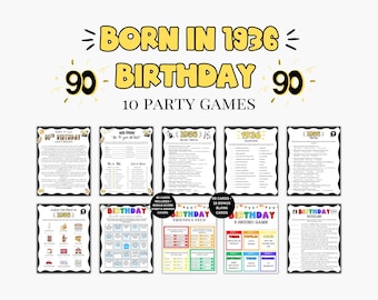 90th Birthday Games Bundle, Born in 1936 Birthday Games, 90th Birthday Games for Her Him, 1936 Trivia Quiz, 90th Birthday Party Games