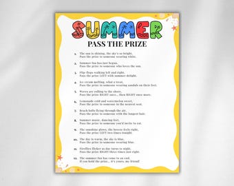 Summer Left Right Game, Pass the Prize, Summer Activity for Kids Adults, Summer Pass the Gift Exchange, Summer Work Office Activity