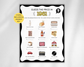 1961 Errate den Preis Spiel, 1961 Geburtstagsspiel für Ihn Sie, 1961 Trivia Spiel, Geboren 1961 Spiel, 1961 Party Spiele, Geburtstags-Trivia-Spiel