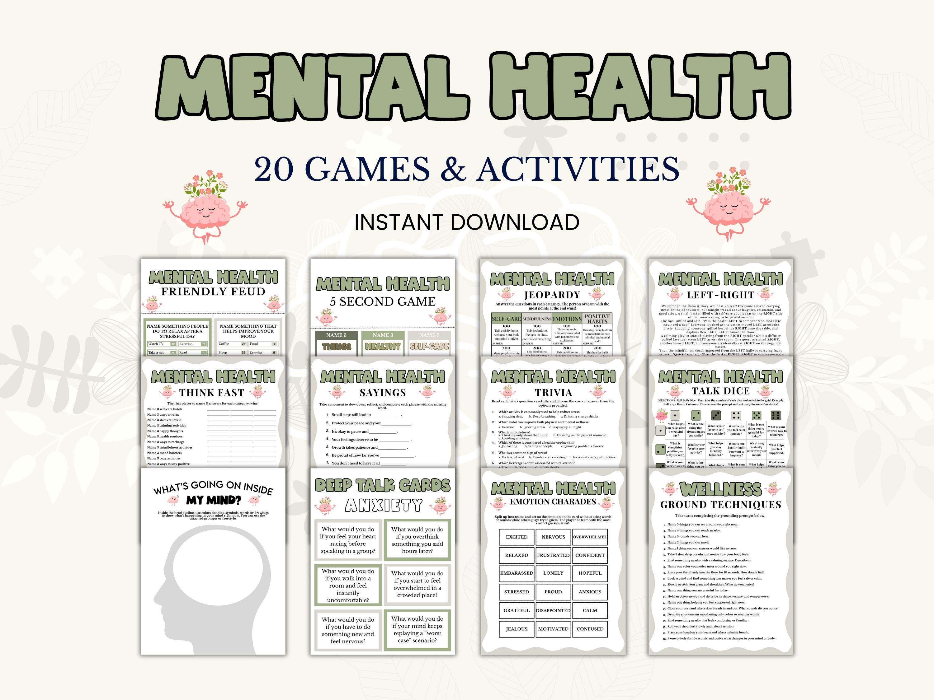 Cartes Santé Mentale - Jeu de 52 Cartes Mental Recto Verso | Jeux de Société pour Santé Cérébrale et Mental | Gestion Stress Cerveau