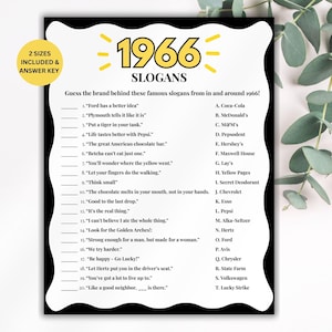 60th Birthday Slogans Game, TV and Radio Trivia Game, 1966 Trivia Match up Quiz, 60th Birthday Game, 1966 Birthday Games, Born in 1966