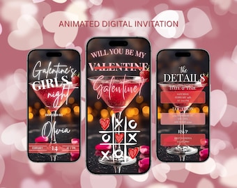 Animated Galentine's Party Invitation, Digital Girls Night Template, Galentine's Day Editable Video Invite, Digital Invitation