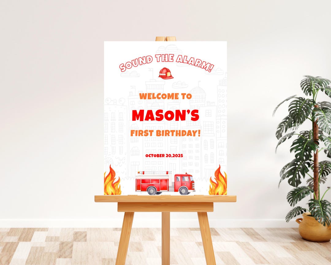 Welcome Fire Sign Fire Truck Birthday Party Welcome Sign, Firefighter Birthday Party ...
