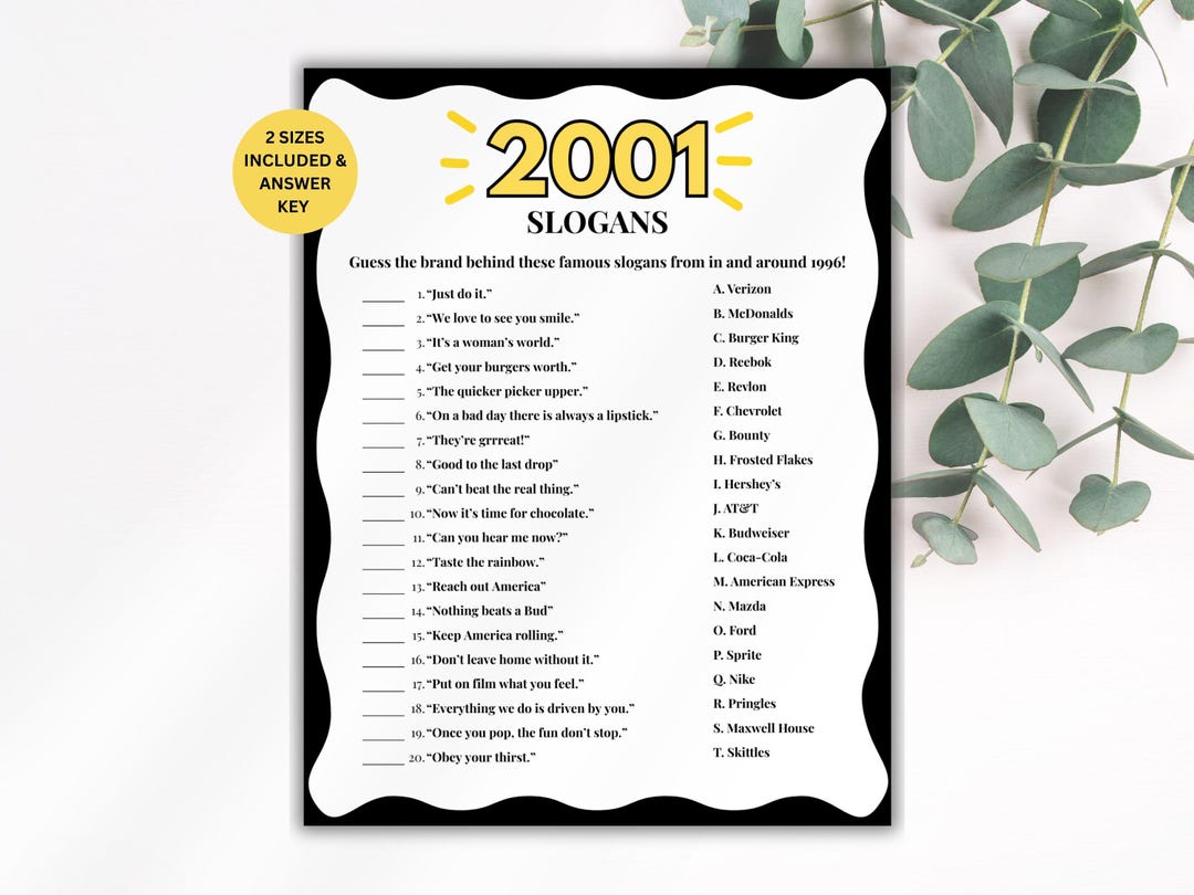 2001 Trivia Game, 25th Birthday Party Game, Class Reunion Game ...
