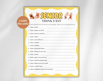 Game for Senior Citizens, Senior Think Fast Game, Elderly Icebreaker Games, Seniors Brain Teasers, Senior Party Games, Seniors Memory Game