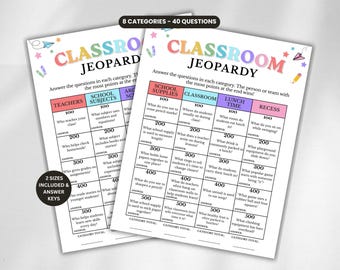 Classroom Jeopardy, Printable Back to School Games, First Day of School Activity for Kids, Teacher Games, School Icebreaker Games, Last Day