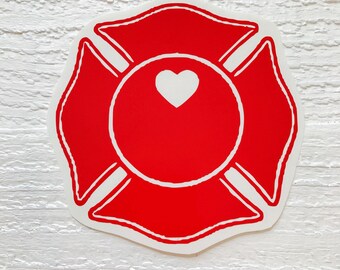 Maltese Cross heart decal / Firefighter decal / Firefighter wife decal / Firefighter girlfriend / car decal / Yeti decal / Maltese Cross