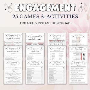 Engagement Party Games, Printable Editable Engagement Party Activities, Bridal Shower Games, Couples Wedding Shower Games, Proposal Games