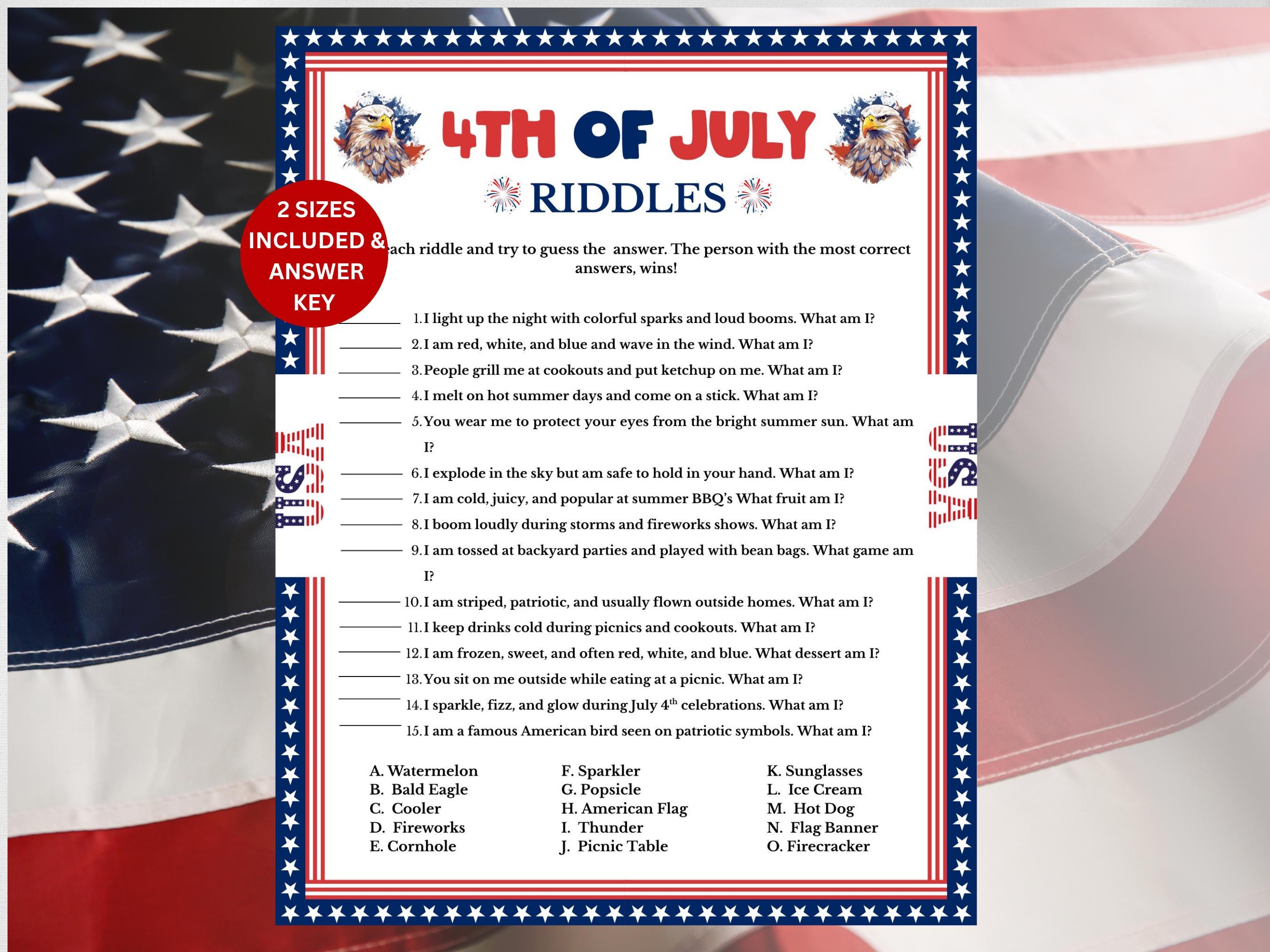 Buy 4th of July Riddles Game, Printable Independence Day Game, Riddle ...