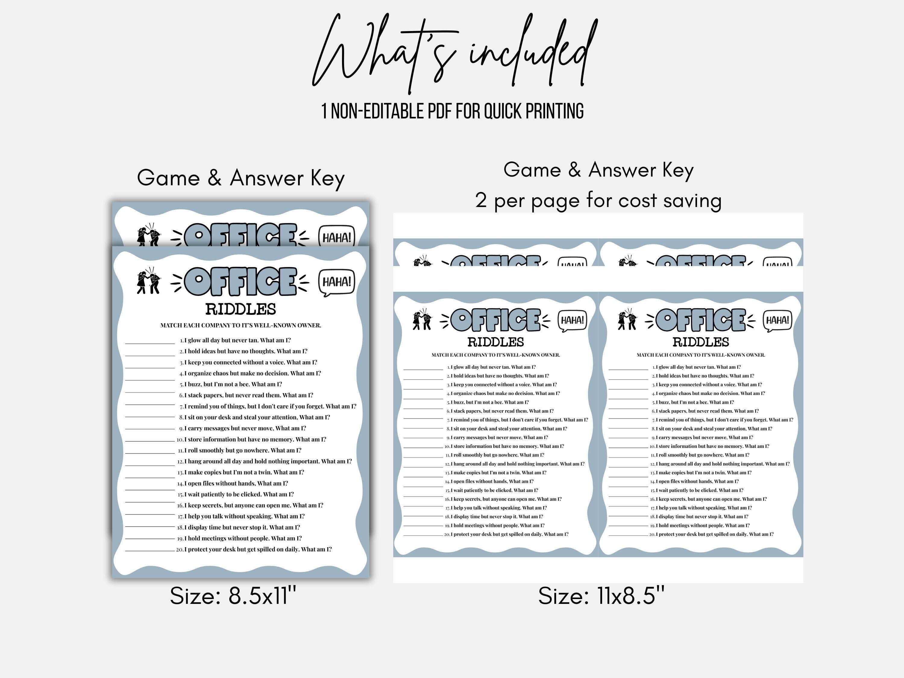 Workplace Riddles Printer Office Riddles Game, Fun Team Building Game for Staff, Office ...