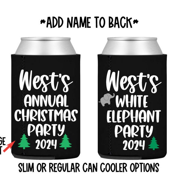 Personalized Christmas party can cooler  - coozie - holiday party - white elephant party - custom - slim - skinny - favor