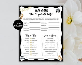 Who Knows The 70 Year Old Best, 70th Birthday Games for Him Her, Birthday Quiz, Birthday Trivia, Printable Birthday Games, Birthday Activity