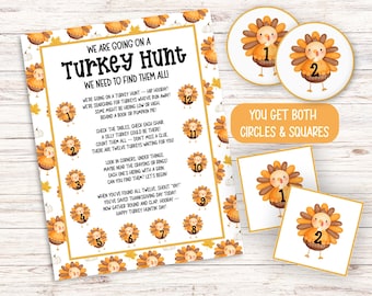 Thanksgiving Scavenger Hunt Game, Printable Turkey Hunt Game, Kids Games, Classroom Game, Preschool Activity, Editable Template TG01