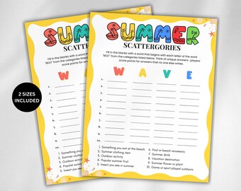 Summer Scattergories, Printable Summer Party Games, Office Party Games, Senior Citizen Games, Summer Shower Activity, BBQ Games, Summer Game