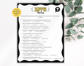50th Birthday Trivia Game, Vintage Trivia Game, 1976 Trivia Match up Quiz, 50th Birthday Game, 1976 Birthday Games, Born in 1976