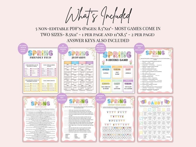 Spring Games Bundle, Spring Activities for Kids Adults Seniors, Spring ...