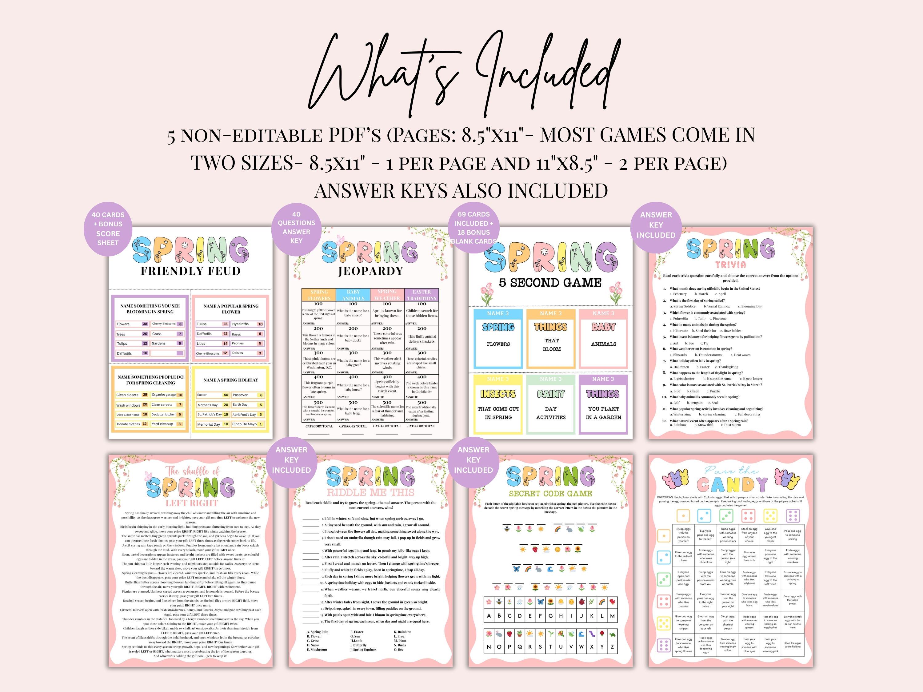 Ice Breaker For Spring Spring Games Bundle, Spring Activities for Kids Adults Seniors, Spring ...