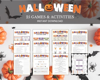 Halloween Game Bundle, Halloween Party Games for Kids Adults Seniors, Halloween Trivia, Left Right Game Pass the Pumpkin, Classroom Games