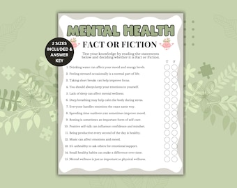 Mental Health Fact or Fiction Game, Wellness Game for Teens Adults, Mental Health Awareness Activity, Therapy Group Game, Classroom SEL