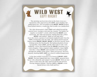 Wild West Left Right Game, Western Games, Western Theme Games, Cowboy Games, Cowgirl party games, Western baby shower, Rodeo party theme