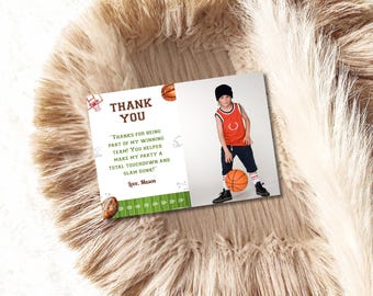 Sports Photo Thank You Card, Football Basketball Party Thank You Note, Football Party Thank You, Basketball Birthday Party Thank You FB01