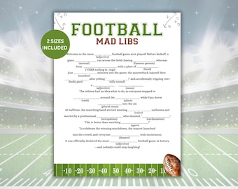 Football Mad Libs Game, Printable Football Games for Kids Adults, Football Birthday Games, Sports Party Games, Tailgate Party, Draft Party