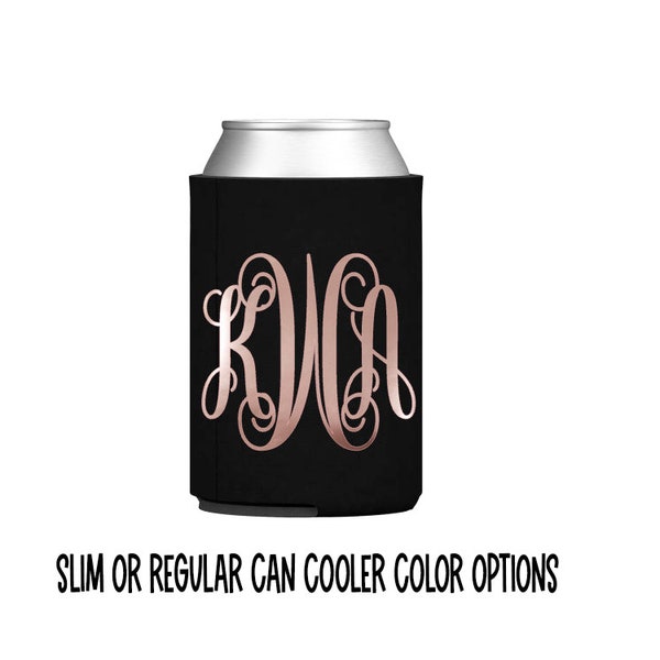 Bridal party can coolers - monogram initials - favors - gifts - Bride - Maid of Honor - Matron of Honor - Bridesmaid - proposal - slim