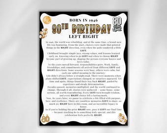 80th Birthday Left Right Game, 80th Birthday Pass the Prize, Pass the Present, Pass the Gift Exchange, 80th Birthday Activity, 1946 birthday