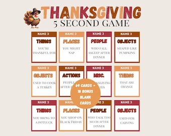 Thanksgiving 5 Second Game, Fun Thanksgiving Game for Adults Kids, Friendsgiving Party Game, Thanksgiving Think Fast Game, Think Quick TG01