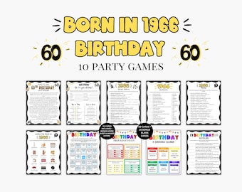 Geburtstags-Spiele-Bundle, Born in 1966 Geburtstagsspiele, 60er Geburtstag-Spiele für Sie und Ihn, 1966-Trivia-Quiz, 60er-Geburtstags-Partyspiele