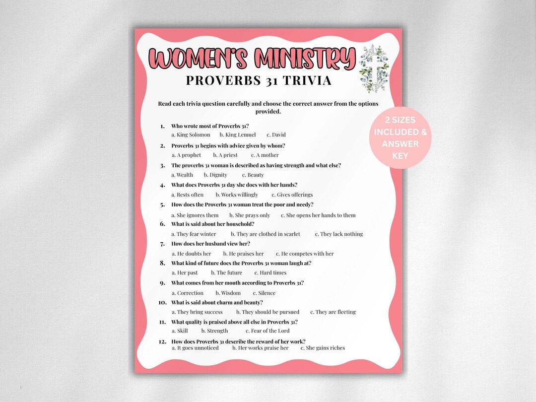 Proverbs Games Proverbs 31 Trivia Game, Ladies Bible Game, Womens Retreat Game, Bible ...