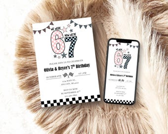 Twin Six Seven Birthday Invitation, 6 7 meme, 7th Birthday Invitation, Editable Canva Template, Digital Download, Boy and Girl Twins S67S