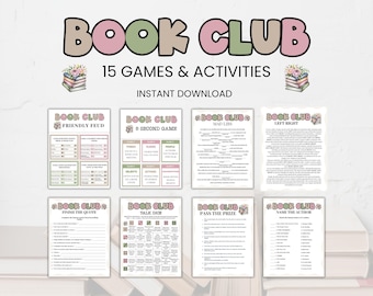 Buchklub-Spiele, Buchklub-Party-Aktivitäten, Buchklub-Eisbrecher, Literaturspiele, Leseklub-Spiele, Blutklub-Treffen, druckbare Spiele