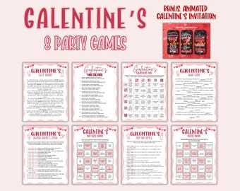 Juegos para la fiesta de Galentine, juegos divertidos para San Valentín, noche de juegos para adultos, invitación animada para el Día de Galentine