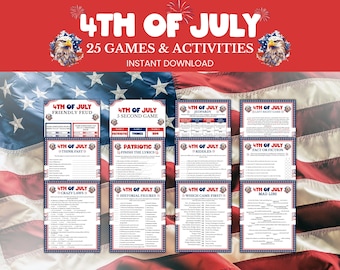 4th of July Games Bundle, Printable Independence Day Games Kids Adults Seniors, Patriotic Games, July 4th Party Game, 250th Anniversary Game